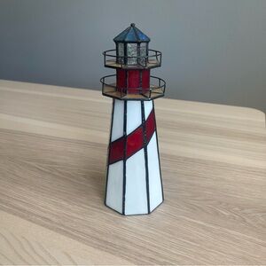 Stained Glass Lighthouse Desk Lamp Nautical Accent Light Decor Coastal Beach Sea